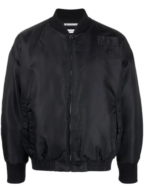 Neighborhood embroidered zip-up bomber jacket