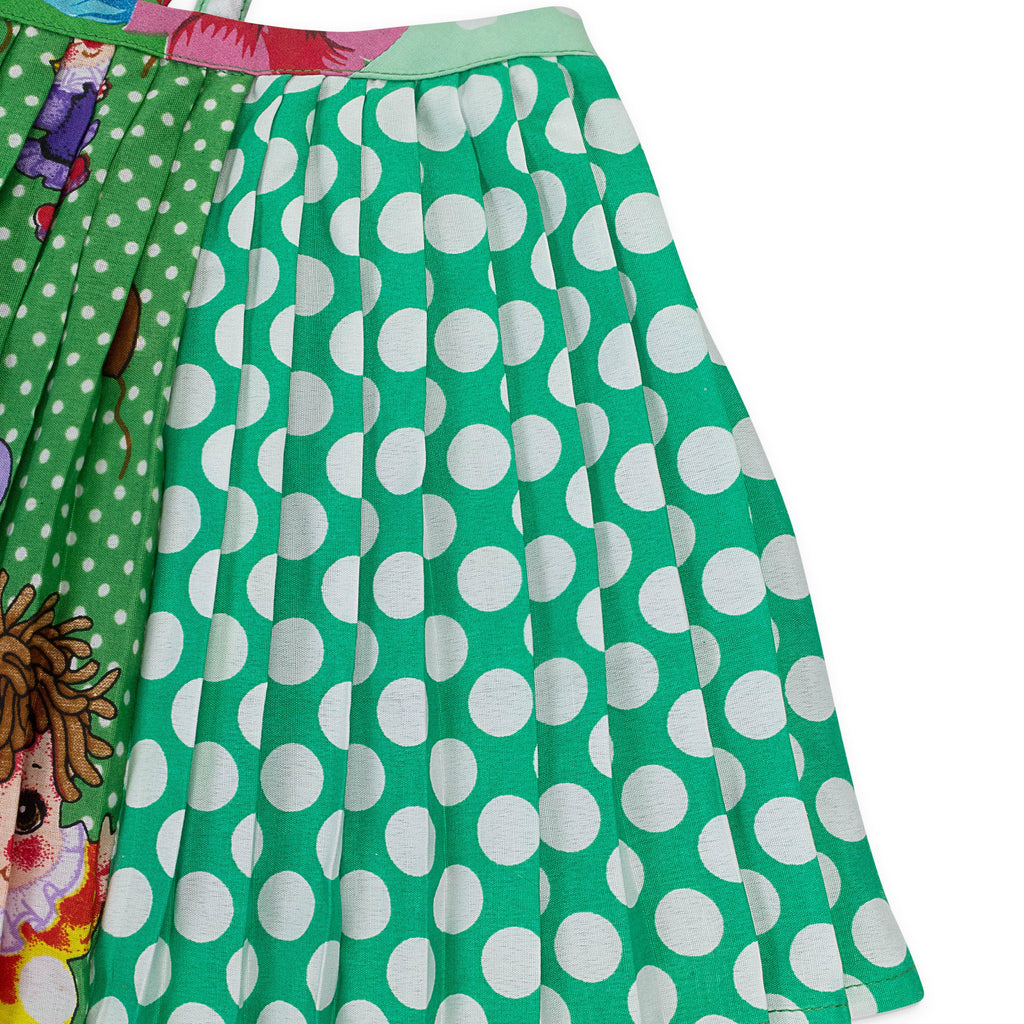 BUTTON FRONT PLEATED PATCHWORK MULTICOLOR CROP TOP