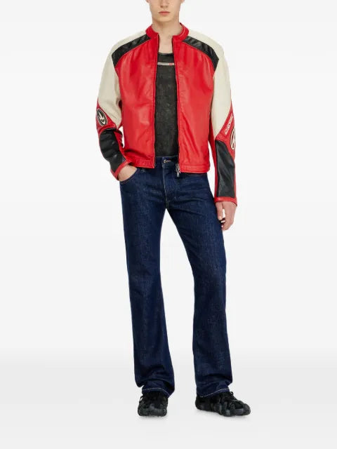 Diesel biker jacket in colour-block perforated leather