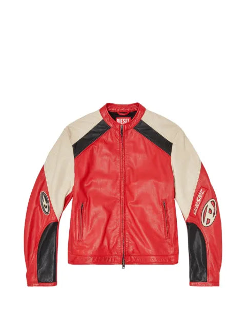Diesel biker jacket in colour-block perforated leather
