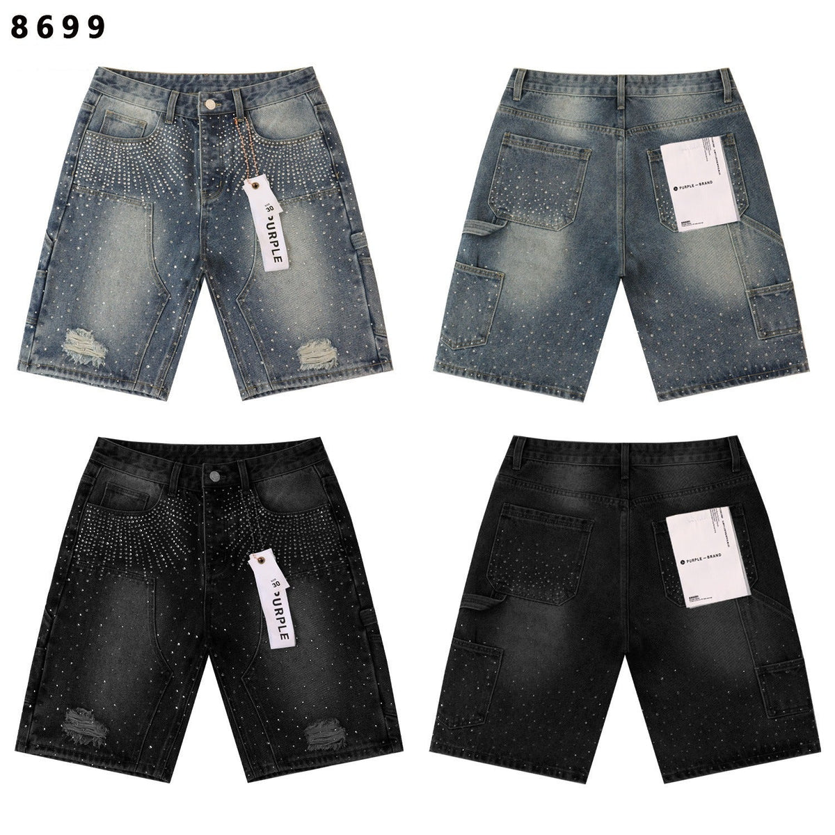 Purple Brand Rhinestone Relaxed-Fit Denim Shorts Unisex