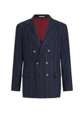 Brunello Cucinelli cashmere and virgin wool multistripe twill one-and-a-half breasted deconstructed blazer with metal buttons