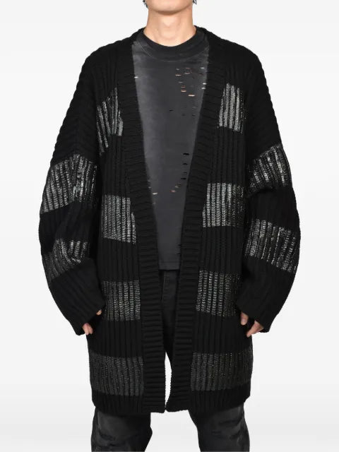 FILTH waxed-stripe ribbed-knit cardigan