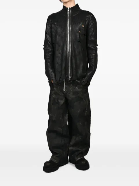 FILTH waxed distressed-knit cardigan