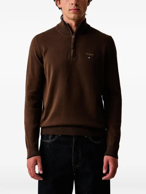 Aeronautica Militare logo-embroidered quarter-zip sweater