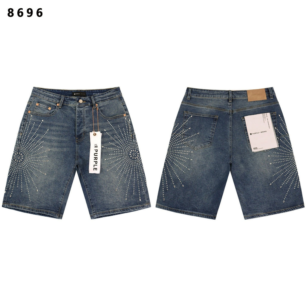 Purple Brand Rhinestone Relaxed-Fit Denim Shorts Unisex