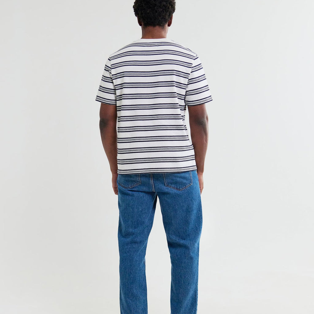 Wax London Dean SS Tee Textured Stripe: Ecru / Navy
