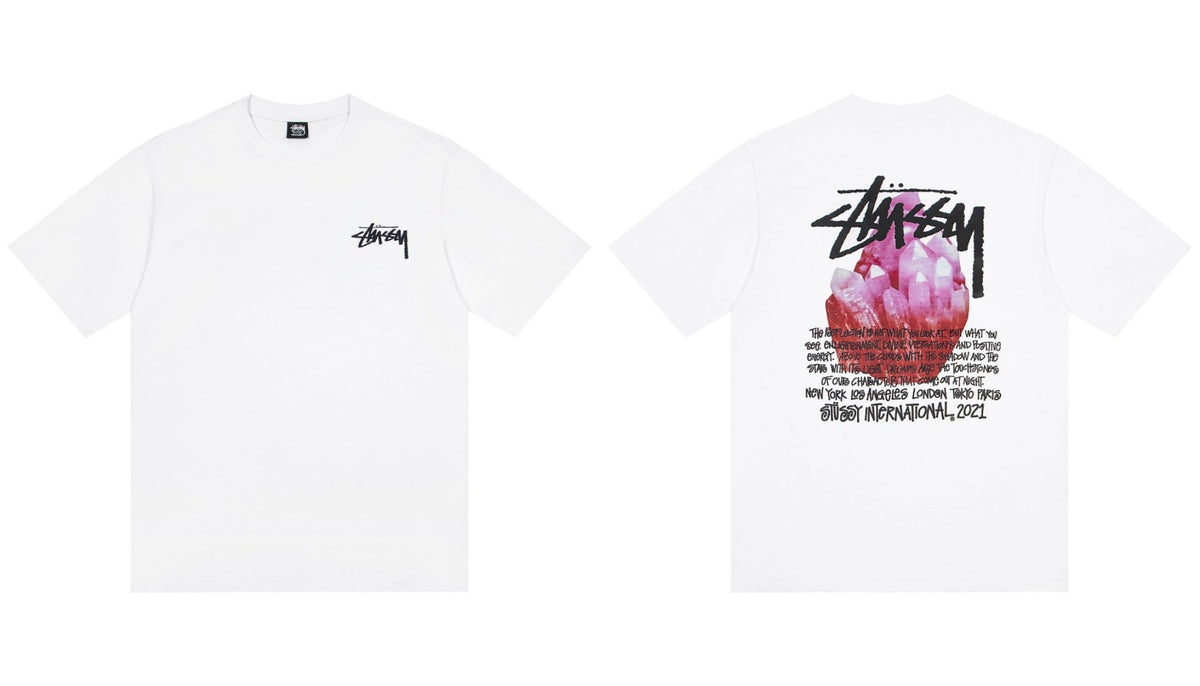Stussy Pink Crystal International Text Graphic Short Sleeve Tee