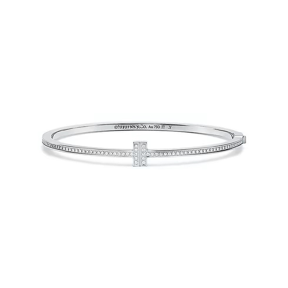 Tiffany Style T Motif Cubic Zirconia 18K Gold-Plated Bangle