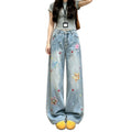 Light Wash Star Patch Wide Leg Denim Jeans Loose Floor Length Pants