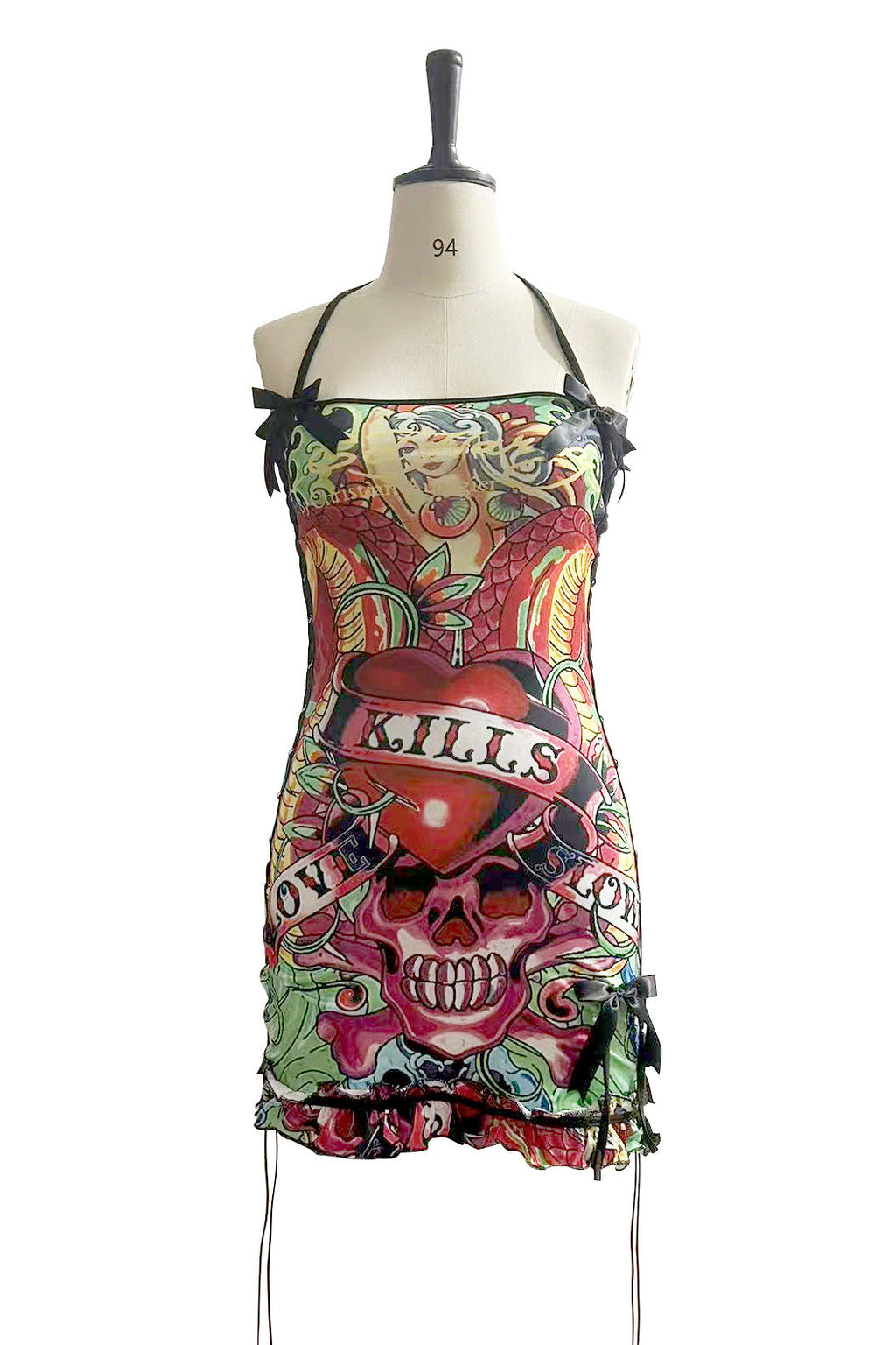 Vintage Skull Print Lace Up Cami Mini Dress Halloween