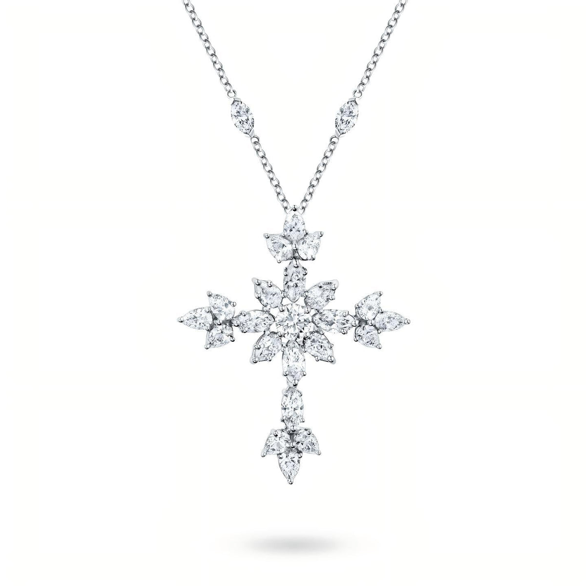 Harry Winston Style Snowflake Cross Cubic Zirconia Necklace