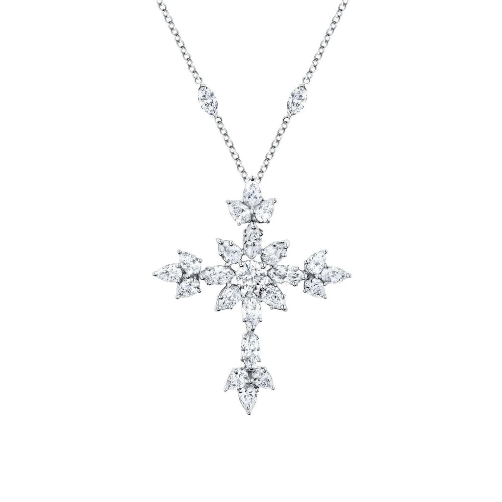 Harry Winston Style Snowflake Cross Cubic Zirconia Necklace