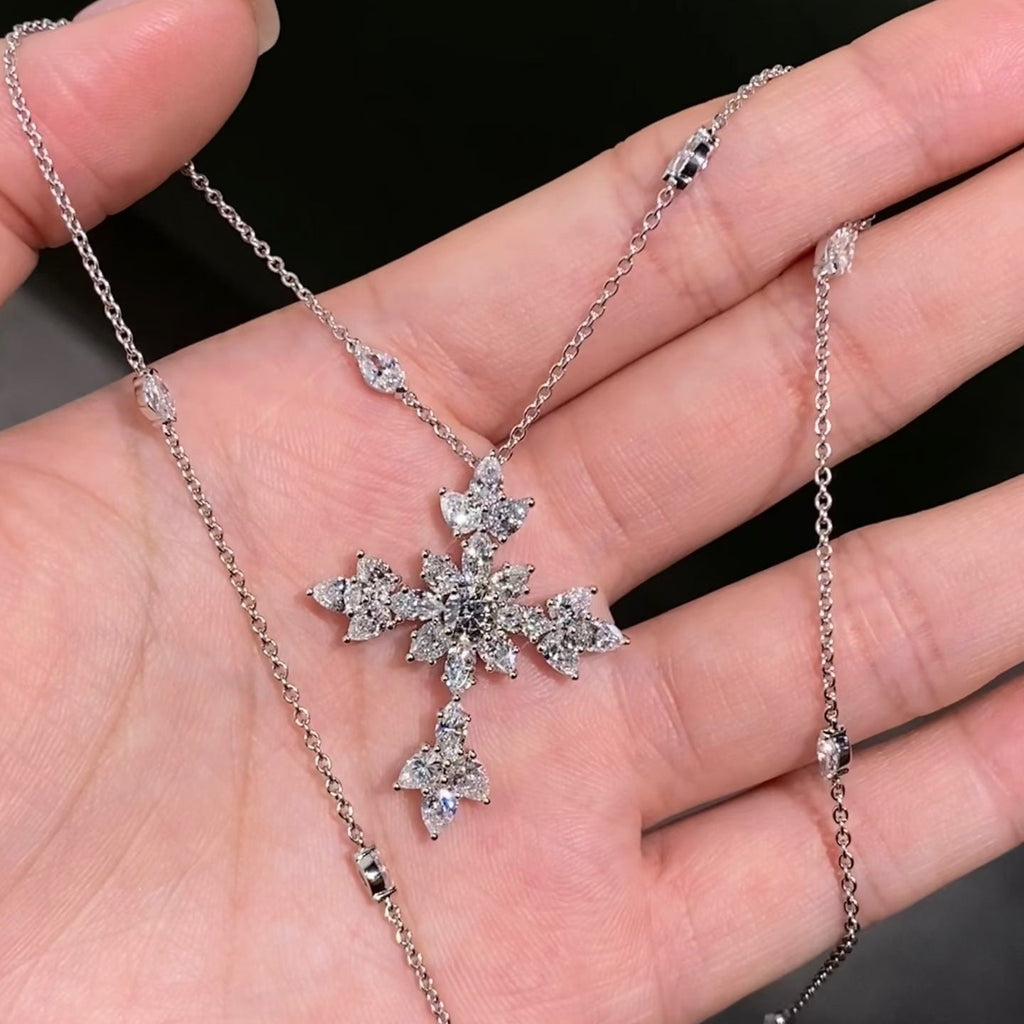 Harry Winston Style Snowflake Cross Cubic Zirconia Necklace