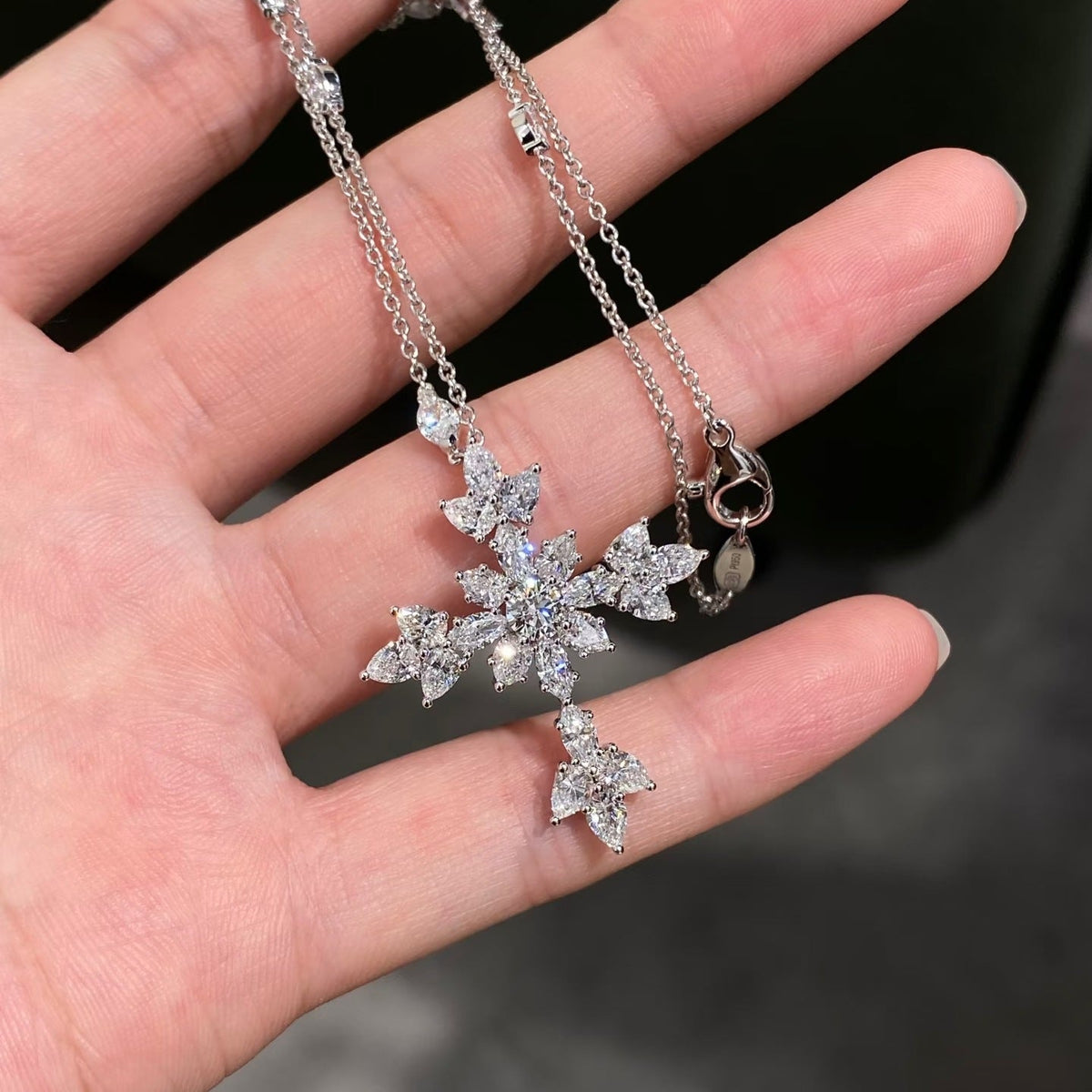 Harry Winston Style Snowflake Cross Cubic Zirconia Necklace