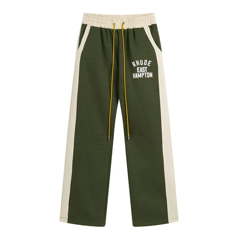 RHUDE East Hampton Color‑Block Wide Leg Sweatpants Olive Green