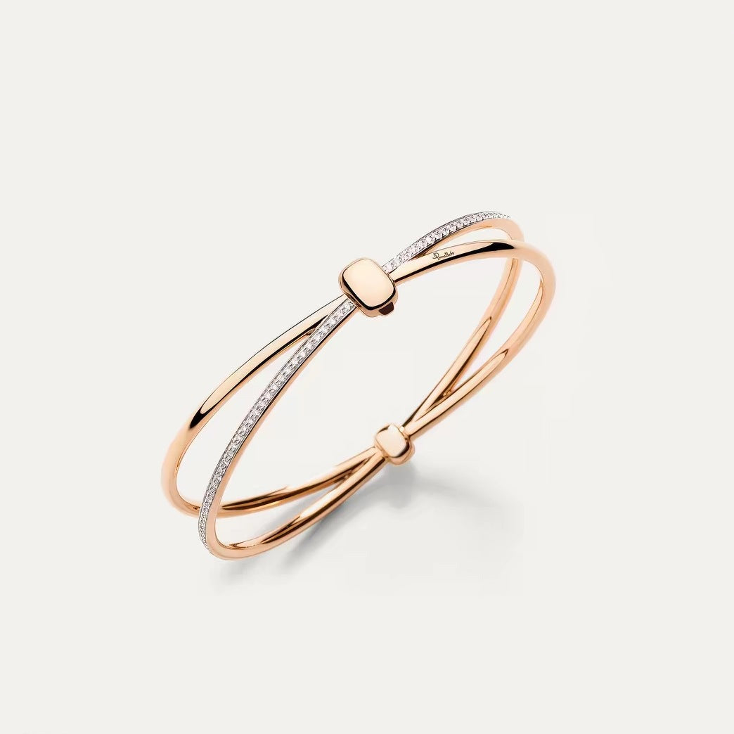 Pomellato Style Crossover Cubic Zirconia 18K Gold-Plated Bangle