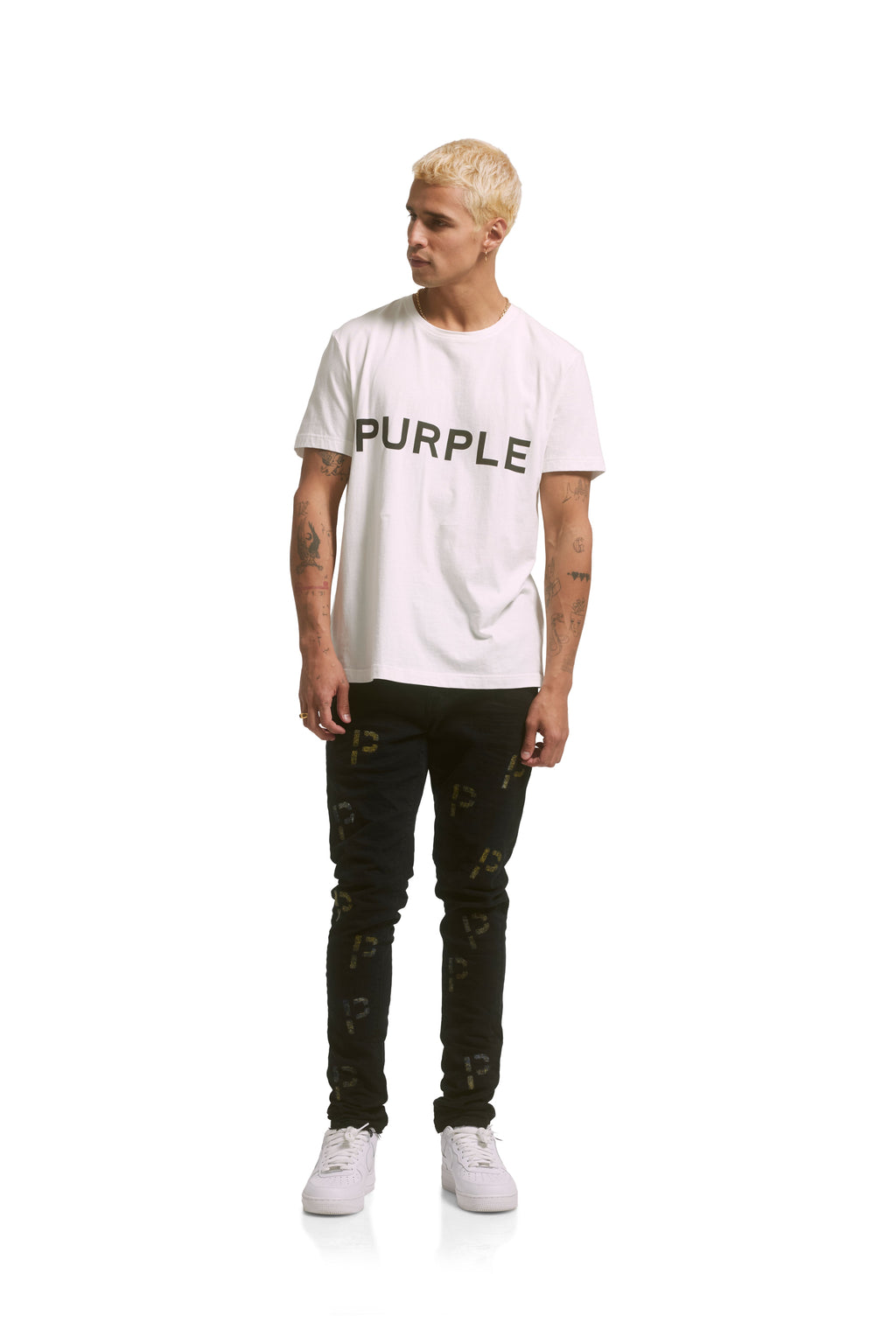 P001 LOW RISE SKINNY JEAN - Black Indigo Embroidery Punch P Plaid