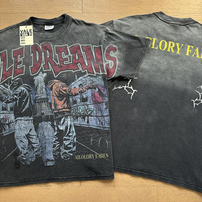 VALE USA All Glory Fades Washed Black Graphic T-Shirt