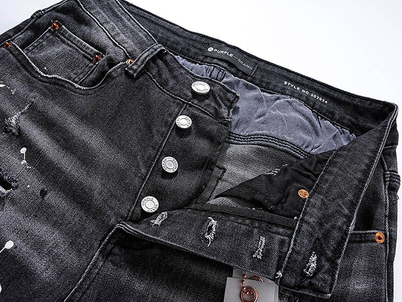 Purple Brand Paint-Splatter Distressed Black Jeans