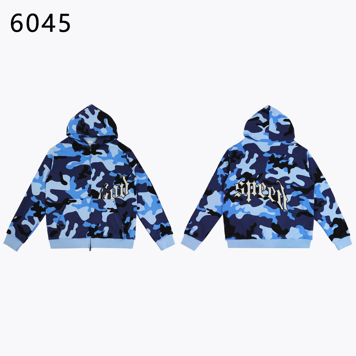 Godspeed Camouflage Gothic Letter Zip Hoodie