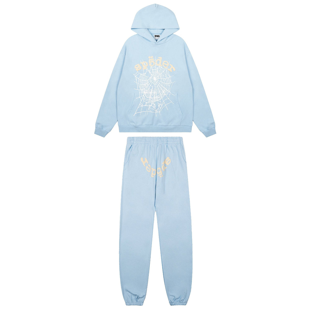 Sp5der Light Blue Graphic Hoodie & Sweatpants Matching Set