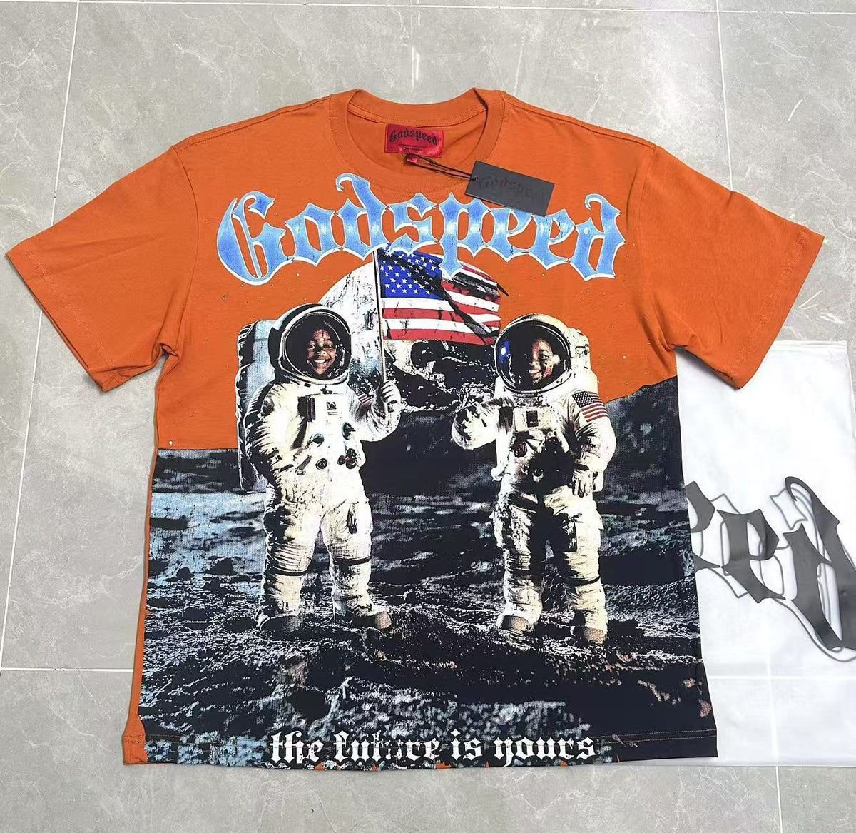 Godspeed Astronaut Flag Graphic T-Shirt - Orange