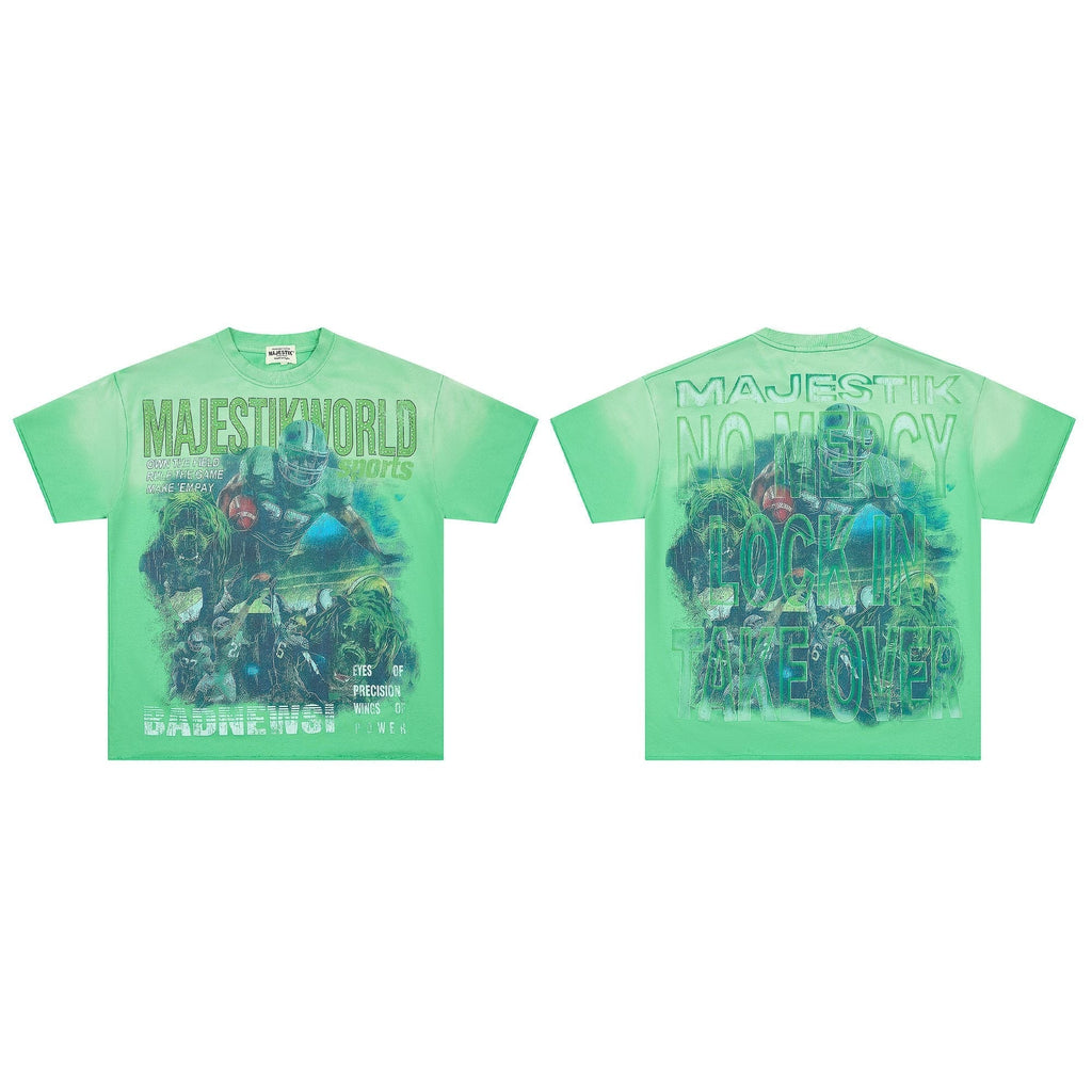 MAJESTIK Green Football Graphic T-Shirt