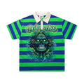 MAJESTIK Green/Blue Striped Skull Graphic Polo Shirt