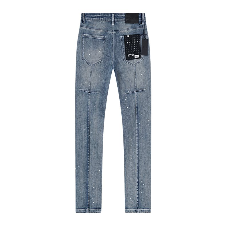 R+A Light Blue Distressed Paint Speckle Jeans