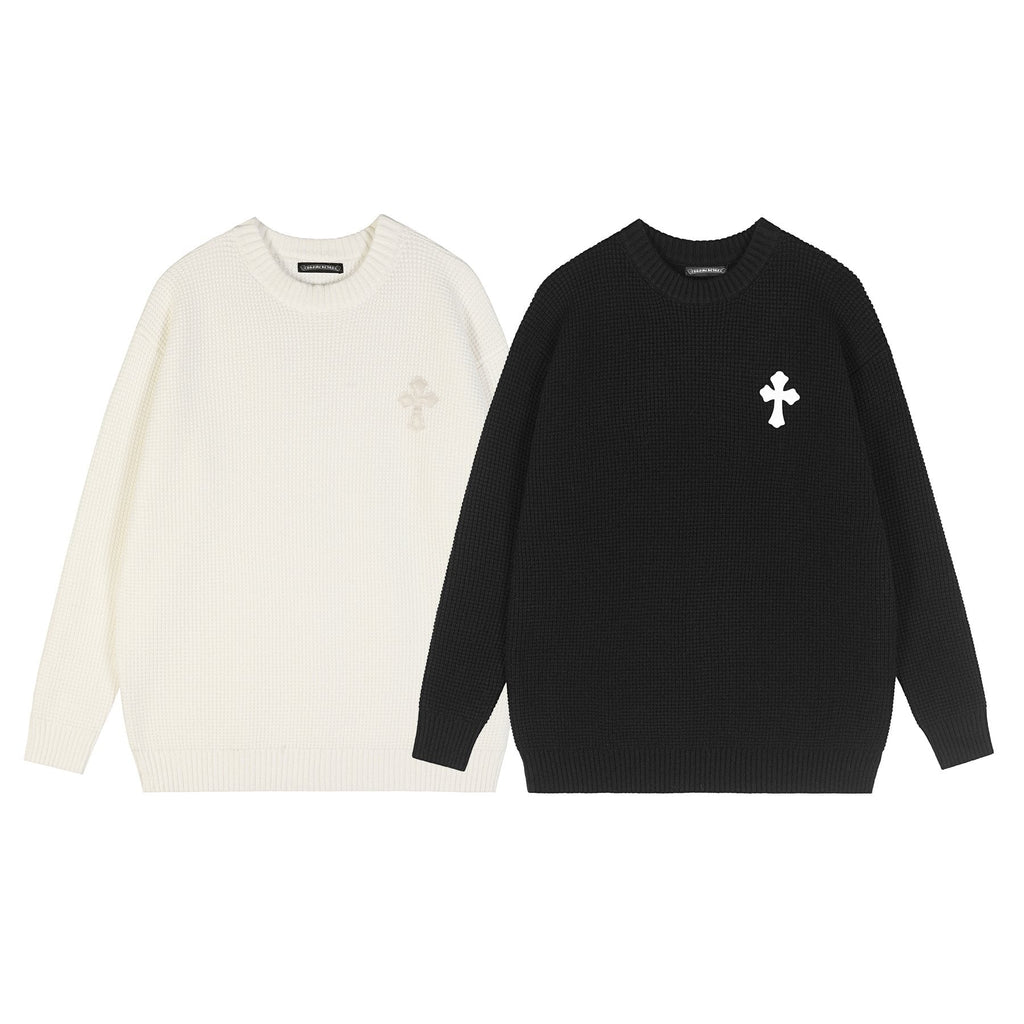 Chrome Hearts Slogan Patch Waffle Knit Crewneck Sweater