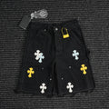 Chrome Hearts Cross Applique Black Denim Shorts
