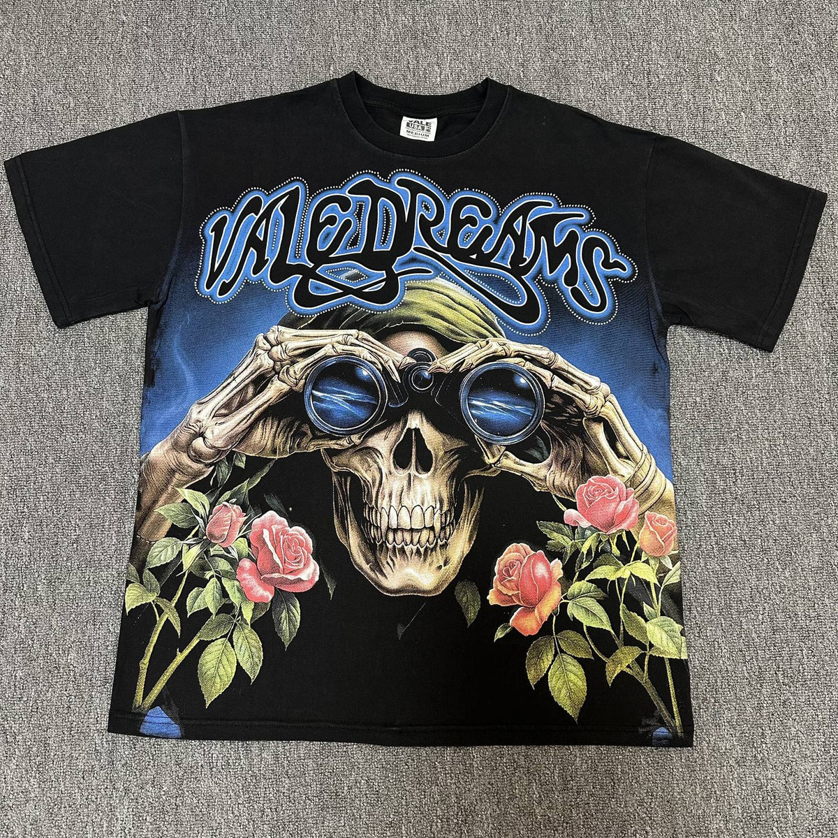VALE USA Skull & Roses Rhinestone Short-Sleeve T-Shirt