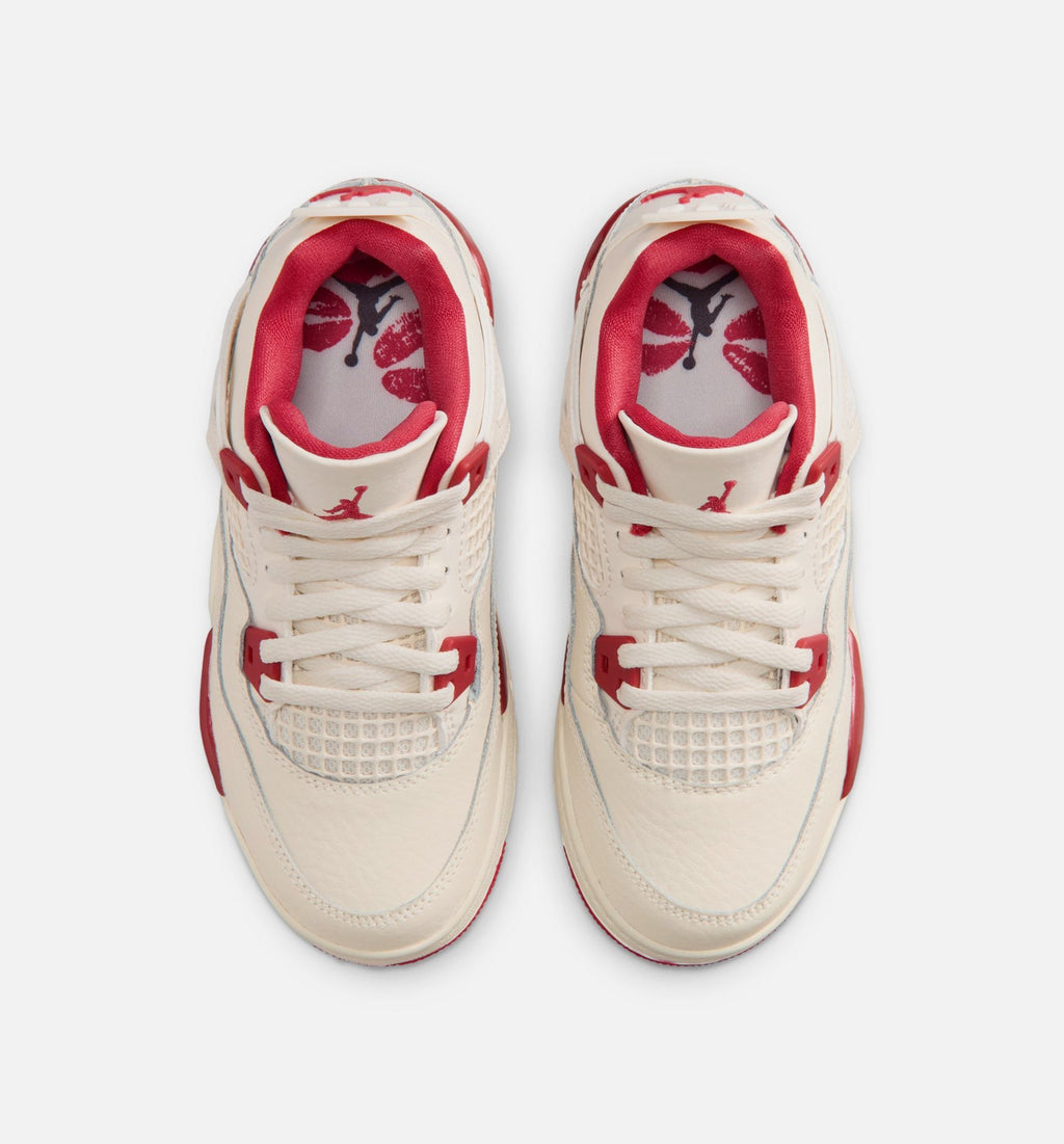 Air Jordan 4 Retro Valentine's Day Preschool Shoes - Ivory/Red