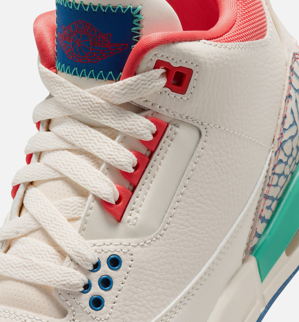 Air Jordan 3 Retro Play Your Way Grade School Lifestyle Shoe – Chalk/Track Red/True Blue/Kinetic Green