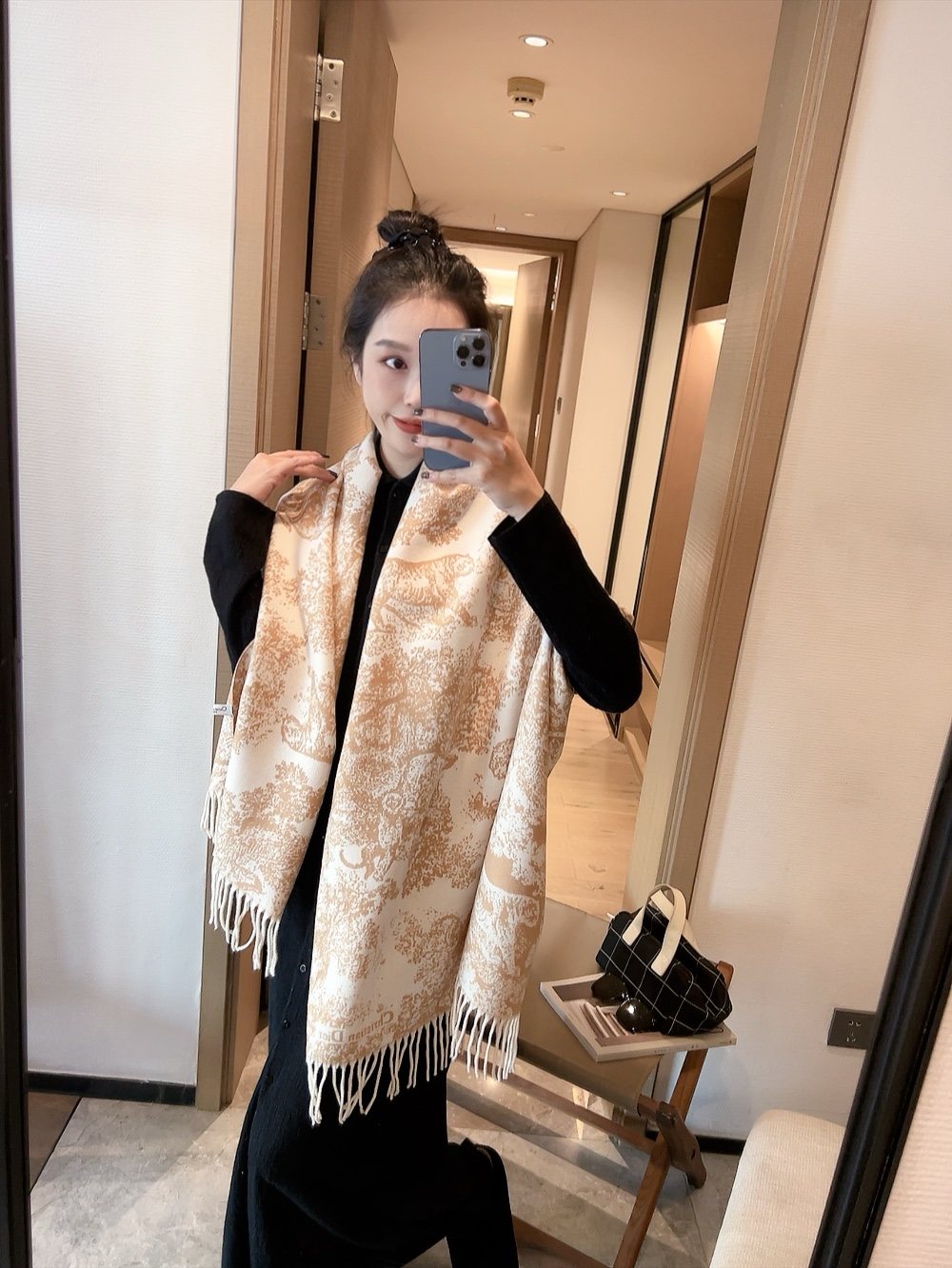 Dior Animal Print Fringed Scarf