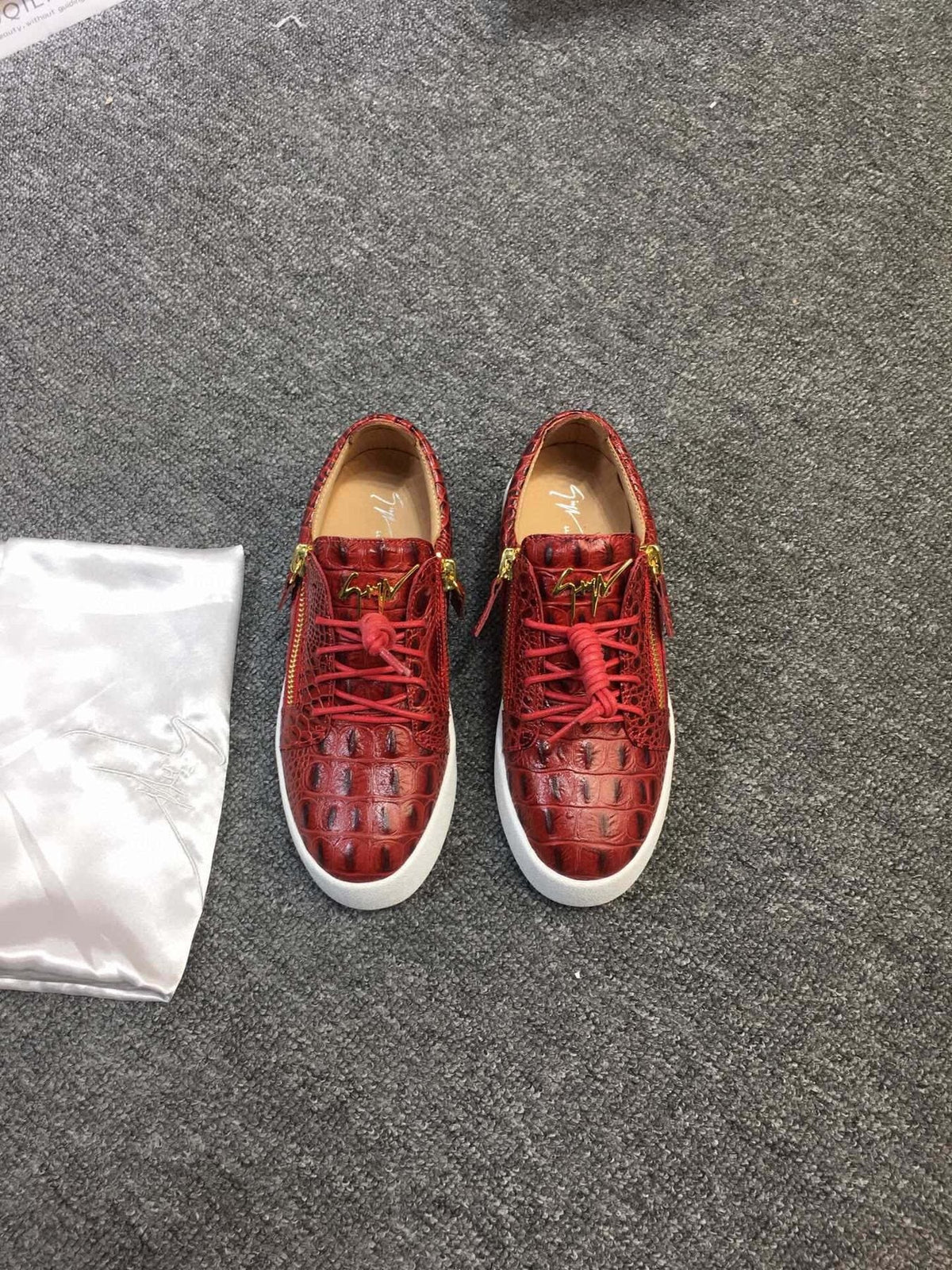 Giuseppe Zanotti Red Croc-Embossed Low-Top Sneakers