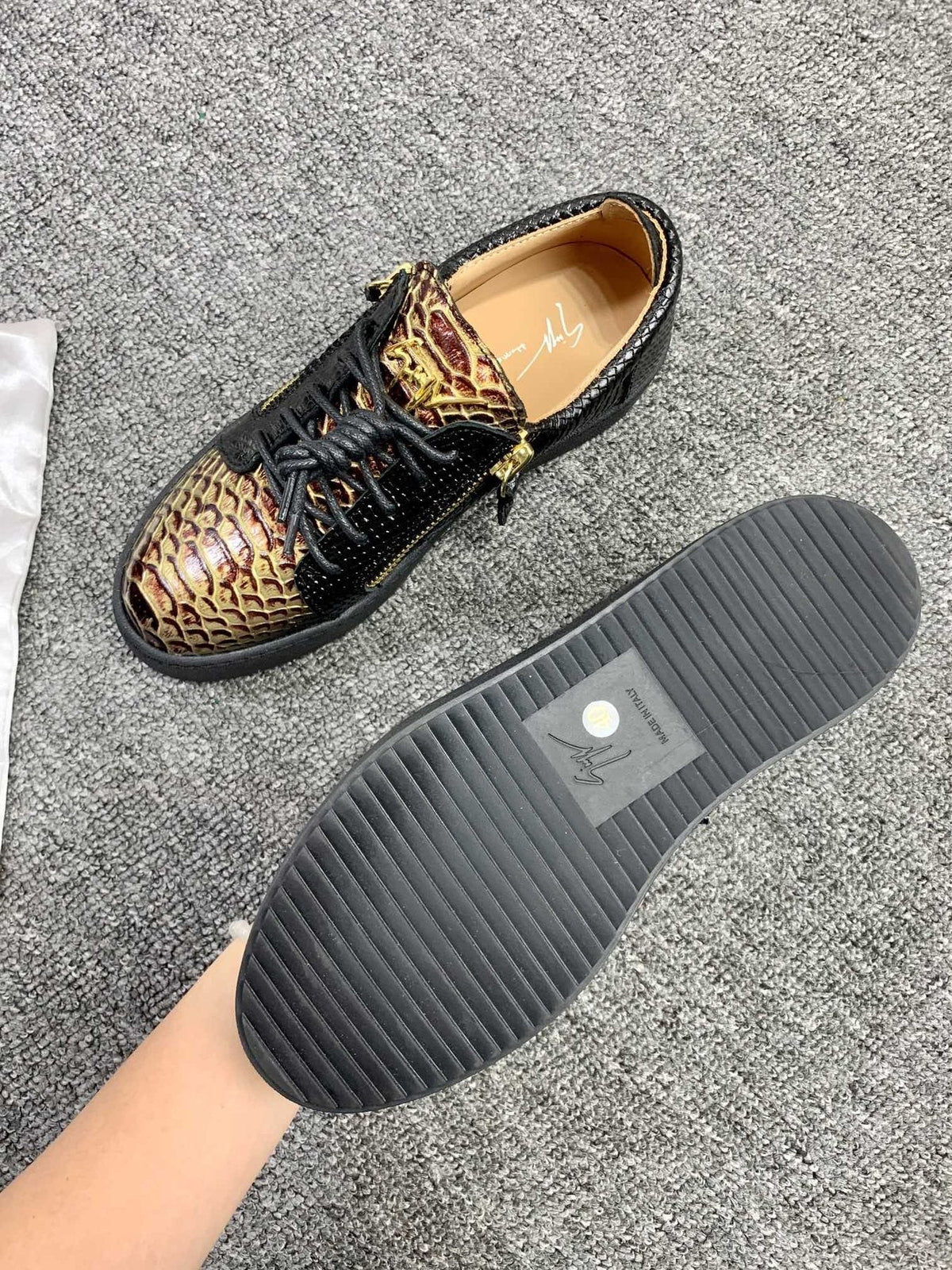 Giuseppe Zanotti Black Snakeskin Low-Top Sneakers