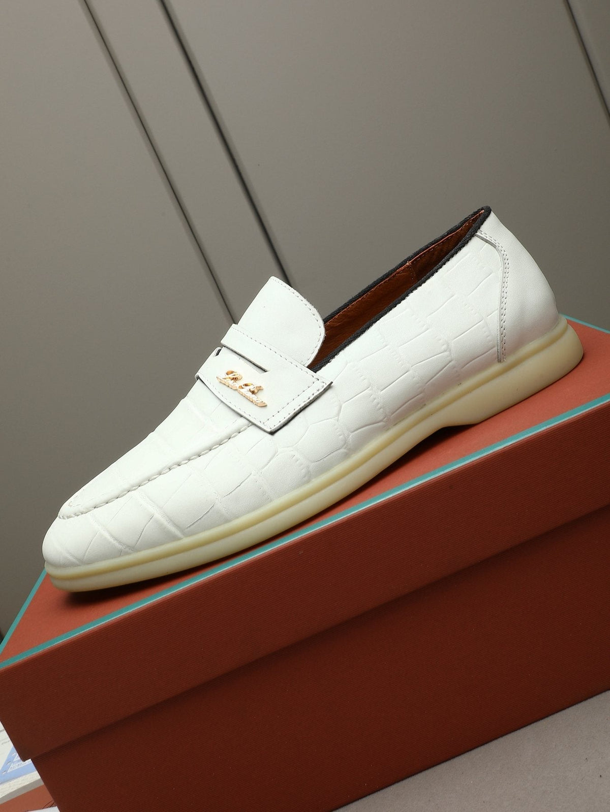 Loro Piana Men's White Textured Loafers
