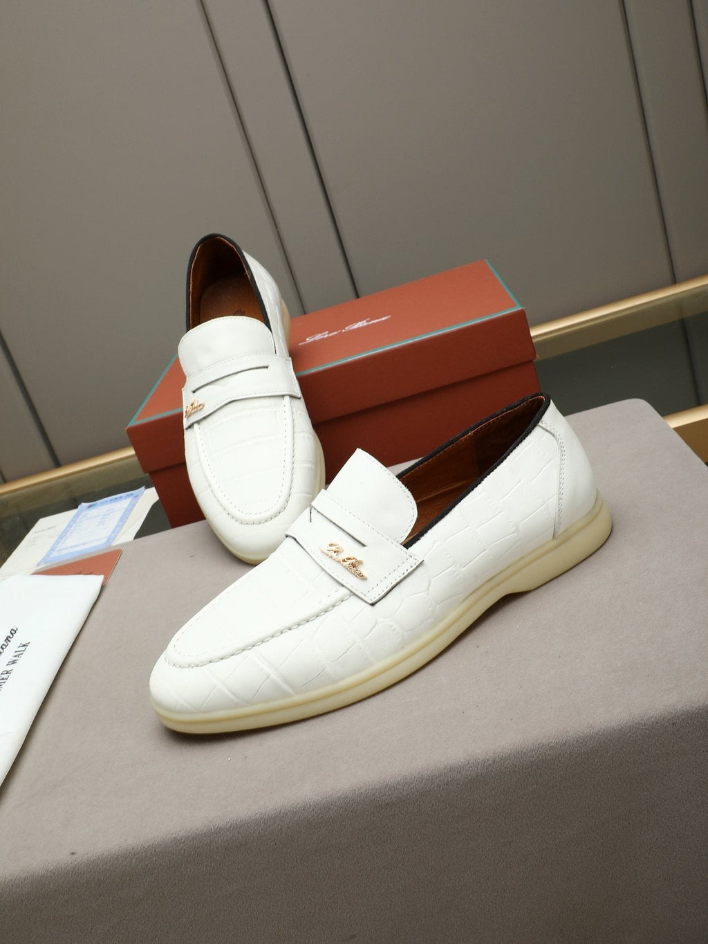 Loro Piana Men's White Textured Loafers