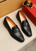 Ferragamo Black Buckle Loafers - Slip-On Construction