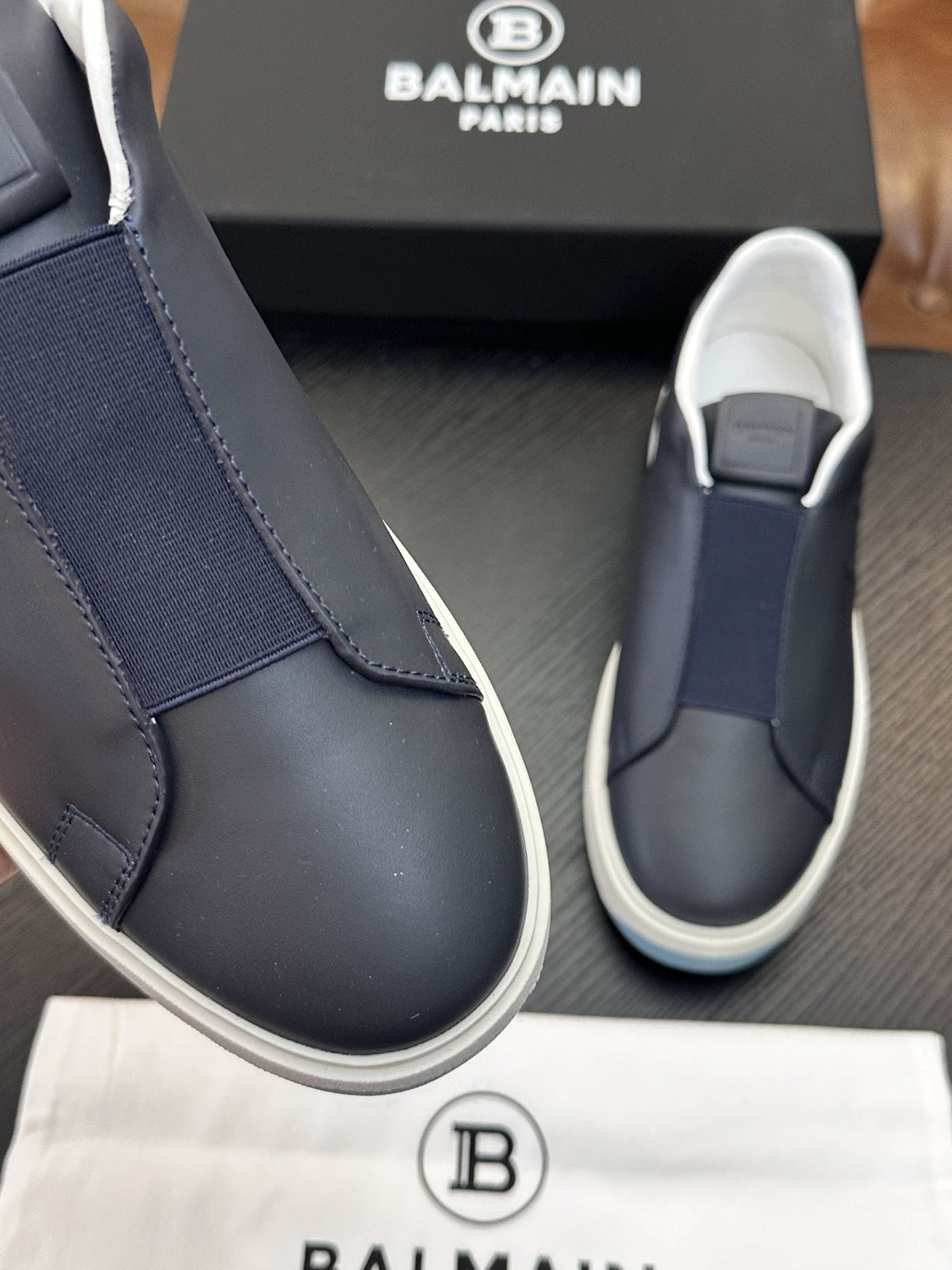 Balmain Navy Elastic Band Slip-On Sneakers
