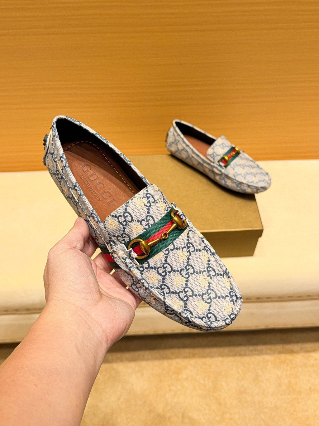 Gucci Patterned Web Driving Loafers