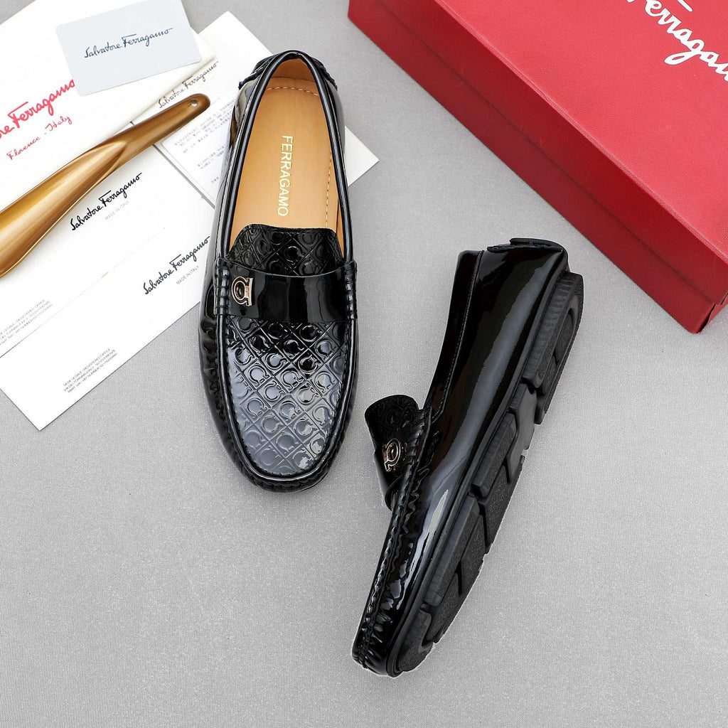 Ferragamo Men's Black Metal-Strap Loafers