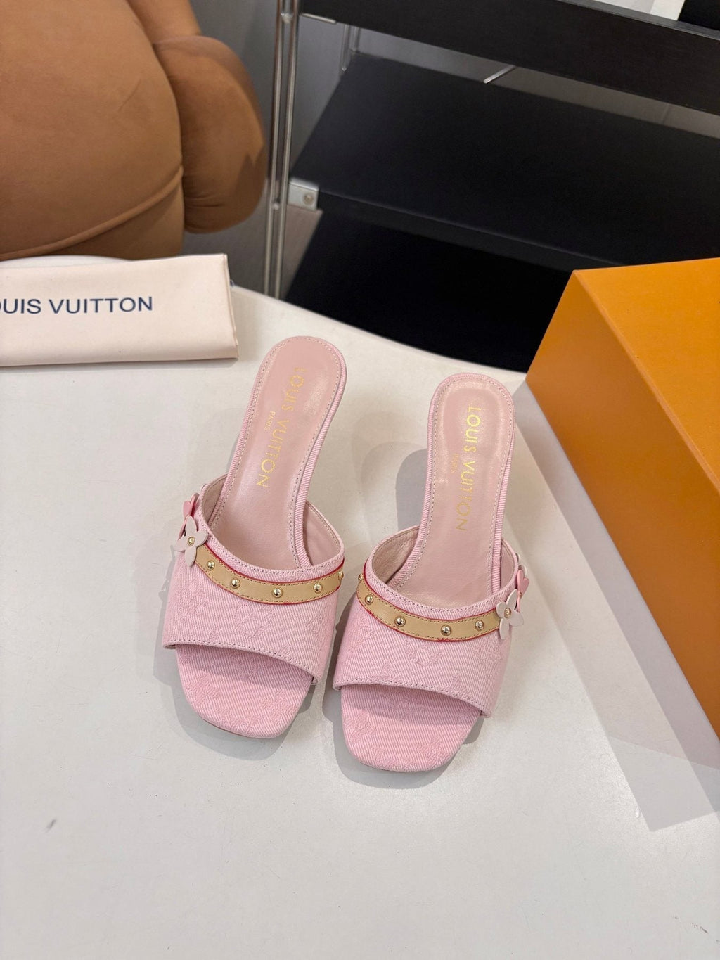 Pink Floral Slingback Heeled Sandals