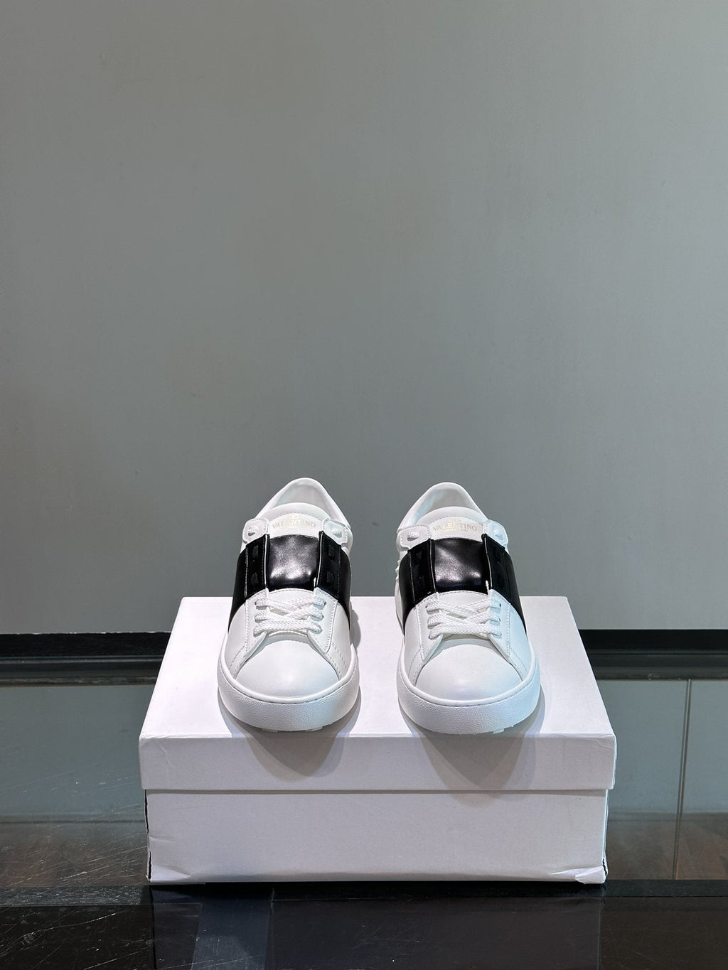 Valentino White Sneakers with Black Strap
