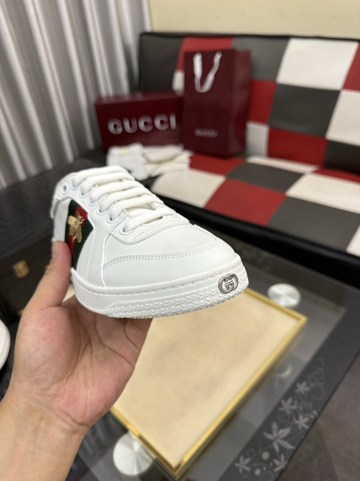 Gucci Green and Red Stripe Bee Sneakers