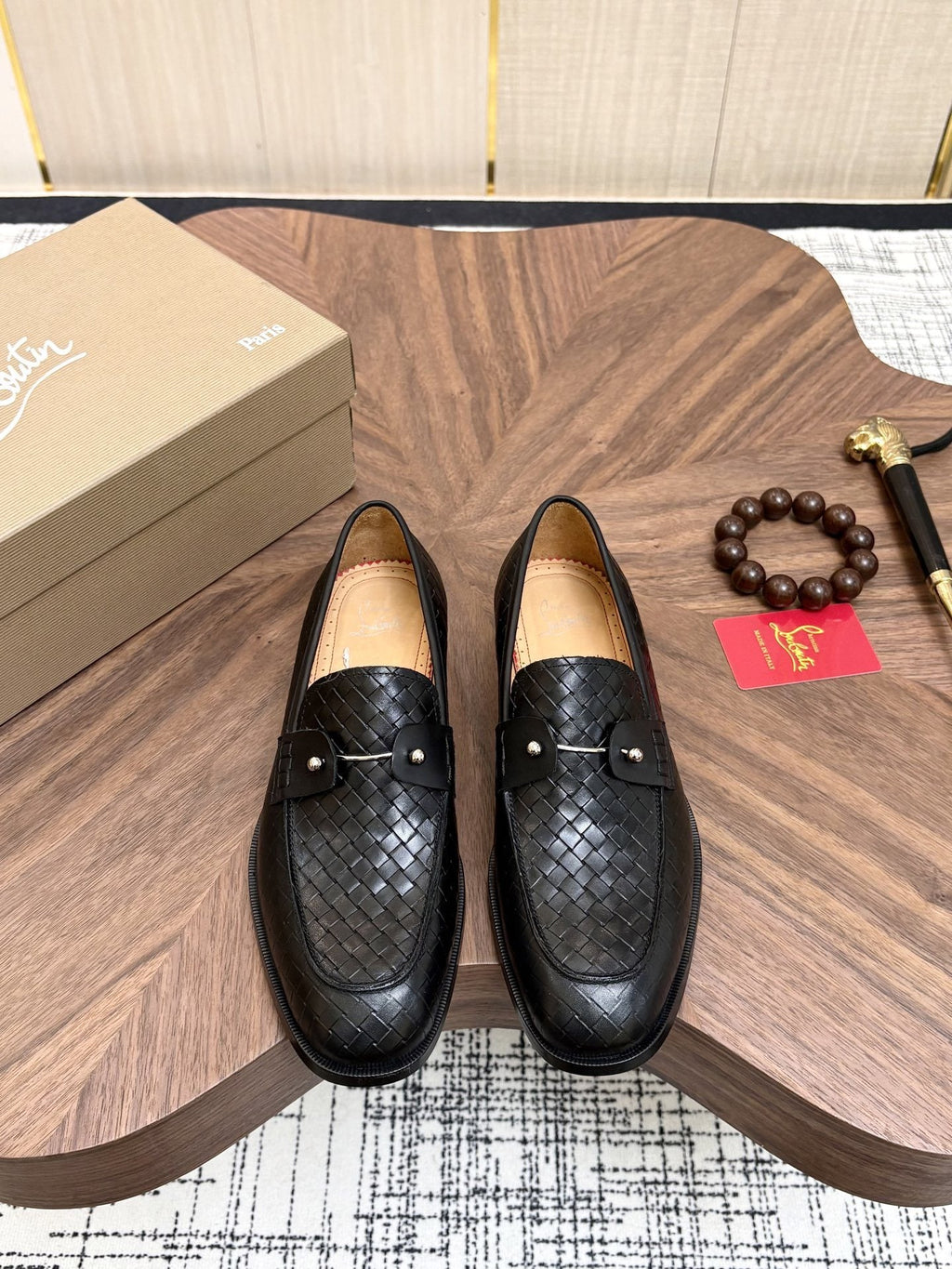 Christian Louboutin Black Woven Leather Loafers