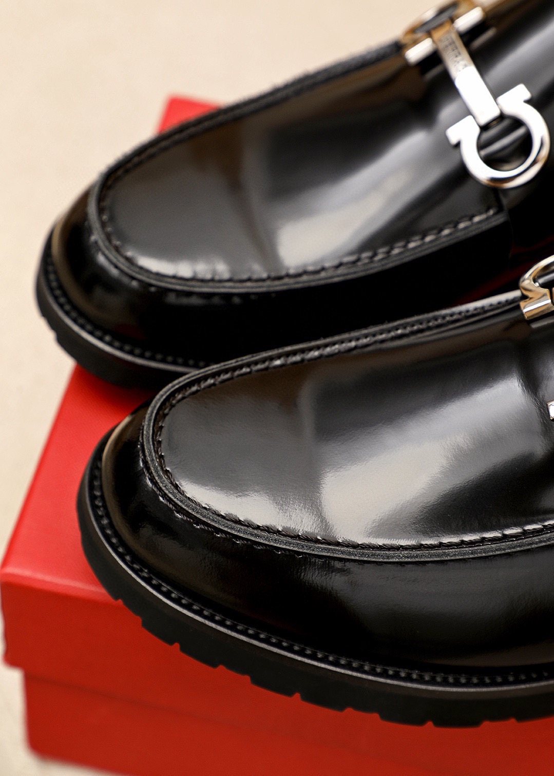Ferragamo Black Hardware Loafers - Slip-On Construction