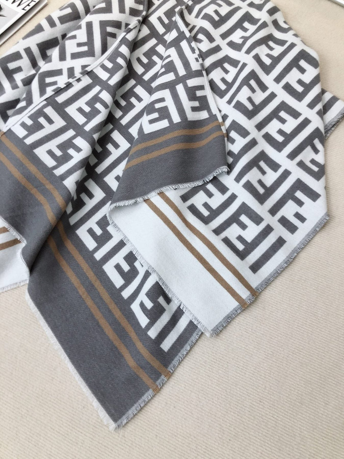 Fendi Geometric Monogram Fringe Shawl